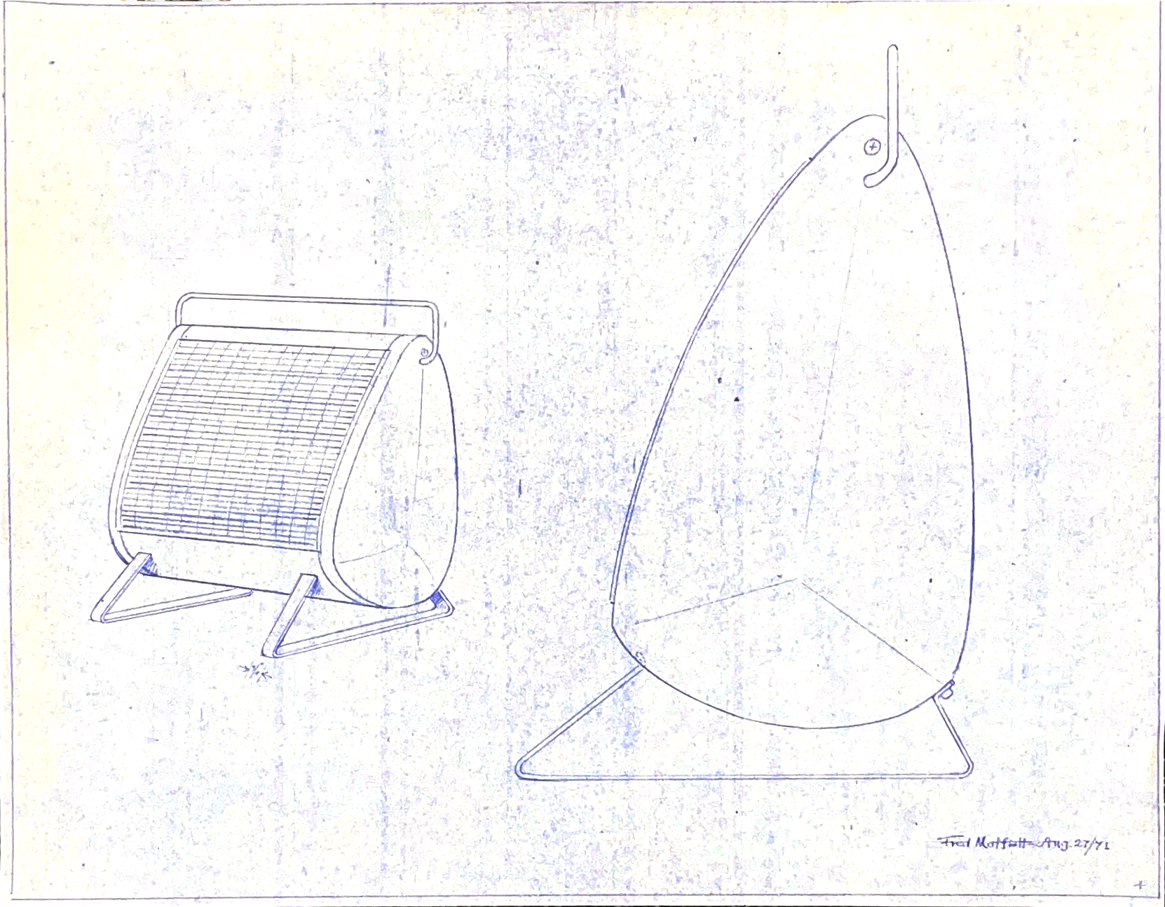 Technical drawing of tear drop shaped portable heater.