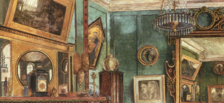Colour image shows interior of an aesthetic sitting room at the end of the Victorian period.